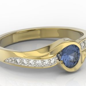 Pierścionek z żółtego złota z szafirem i diamentami model AP-6139Z-R