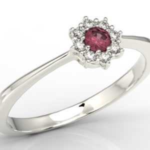 Pierścionek z białego złota z rubinem i diamentami JP-49B