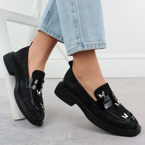 Półbuty damskie lordsy z motylkami czarne Potocki SZ12650