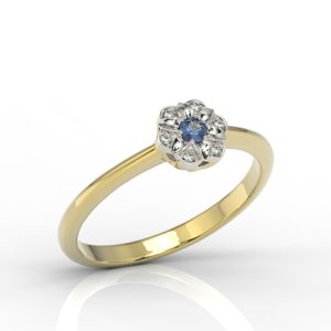 Pierścionek z żółtego i białego złota z szafirem i diamentami JP-87ZB