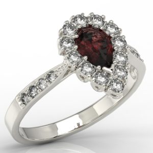 Pierścionek z białego złota z granatem i diamentami 0,48 ct wzór AP-29B