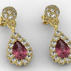 Kolczyki z żółtego złota z rubinami i diamentami APK-29Z