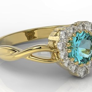 Pierścionek w kształcie serca z topazem Swarovski Blue i cyrkoniami AP-77Z-C