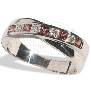 Pierścionek z białego złota z granatami i cyrkoniami JP-36B-C