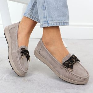 Skórzane mokasyny zamszowe z kokardą beżowe Filippo DP6457