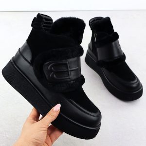 Skórzane botki damskie na platformie czarne Cambell 25-52331