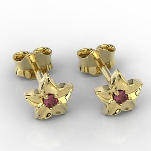 Kolczyki w formie kwiatu z żółtego złota z rubinem BPK-15Z