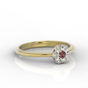 Pierścionek z żółtego i białego złota z granatem i diamentami JP-87ZB