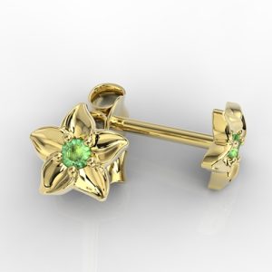 Kolczyki w formie kwiatu z żółtego złota ze szmaragdem BPK-15Z