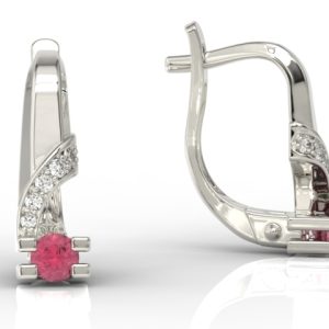 Kolczyki z białego złota z rubinami i diamentami JPK-66B