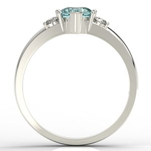 Pierścionek z białego złota z niebieskim topazem w kształcie serca i cyrkoniami JP-90B-C