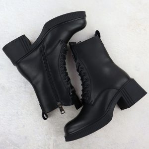 Skórzane botki damskie na klocku czarne Vinceza 66671