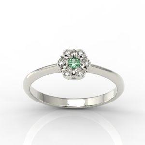 Pierścionek z białego złota ze szmaragdem i diamentami JP-87B