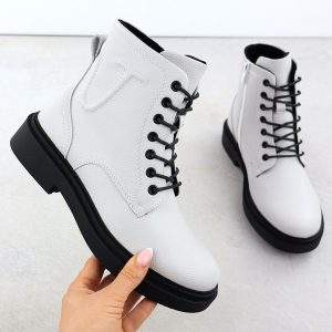 Skórzane botki damskie workery białe Sergio Leone BT25248-S