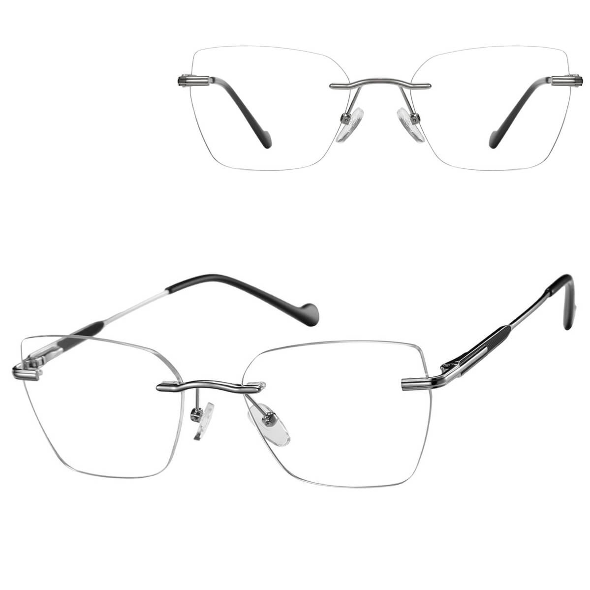 Bezramkowe oprawki korekcyjne okulary zerówki patentki na teleskopach 872B srebrny/czarny