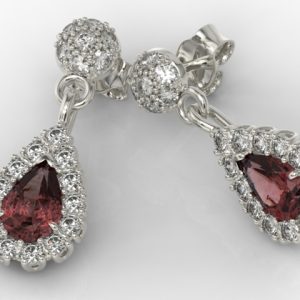 Kolczyki z białego złota z granatami i diamentami APK-29B