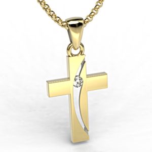 Krzyż wykonany z żółtego złota z diamentem KR-4Z