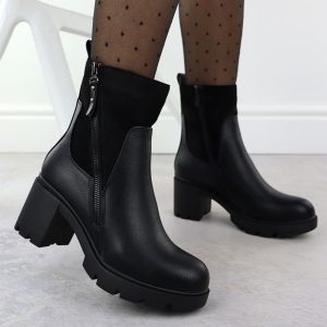 Botki damskie ocieplane na słupku z zamkiem czarne M.Daszyński 23108