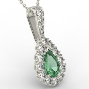 Wisiorek z białego złota ze szmaragdem i diamentami APW-29B