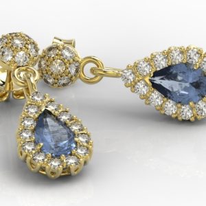 Kolczyki z żółtego złota z szafirami i diamentami APK-29Z