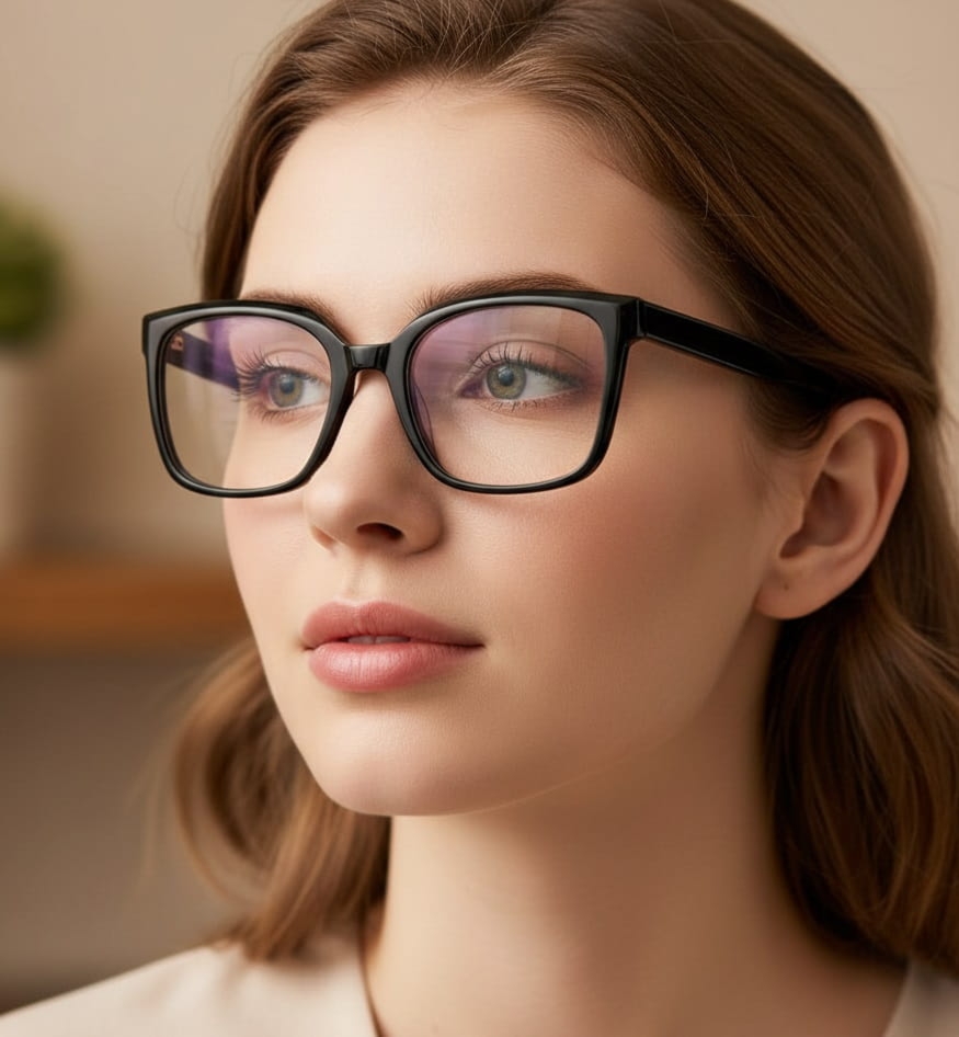 Damskie okulary acetatowe oprawki korekcyjne zerówki kwadratowe AC379 czarne