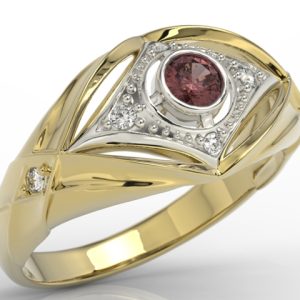 Pierścionek z żółtego i białego złota z granatem i brylantami AP-9908ZB