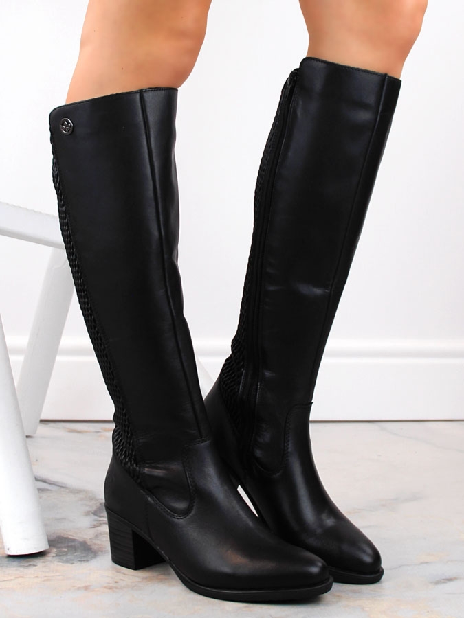 Skórzane komfortowe kozaki damskie z gumą ocieplane czarne Rieker Y2050-00