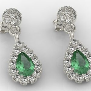 Kolczyki z białego złota ze szmaragdami i diamentami APK-29B