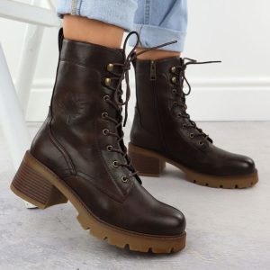 Botki damskie na klocku czekoladowe Vinceza 89136