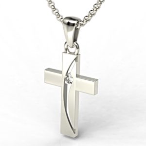 Krzyż wykonany z białego złota z diamentem KR-4B