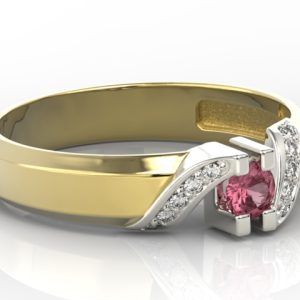 Pierścionek z żółtego i białego złota z rubinem i diamentami JP-66ZB