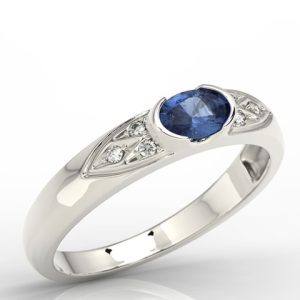 Pierścionek z białego złota z szafirem i diamentami 0,06 ct model AP-80B
