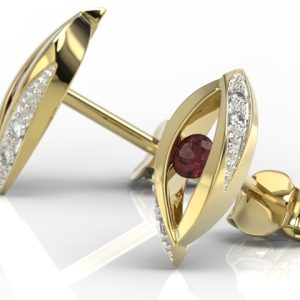 Kolczyki z żółtego złota z granatami i diamentami LPK-60Z-R