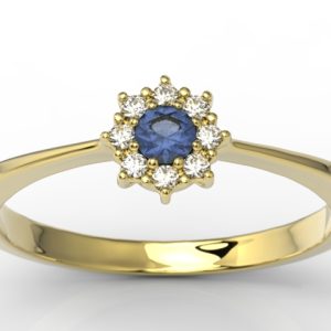Pierścionek z żółtego złota z szafirem i diamentami JP-49Z