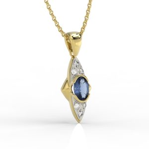 Wisiorek z żółtego złota z szafirem i diamentami 0,06 ct wzór APWm-80Z-R