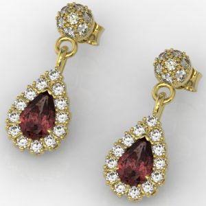 Kolczyki z żółtego złota z granatami i diamentami APK-29Z