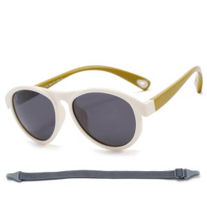 Dziecięce 3-6 lat gumowe okulary przeciwsłoneczne polaryzacyjne z gumką POL-JR-71C biały/oliwka