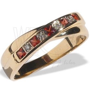 Pierścionek z żółtego złota z granatami i cyrkoniami JP-36B-C