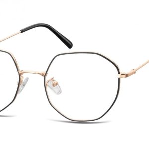 Lenonki Sześciokątne Okulary oprawki optyczne 925B czarno-złote