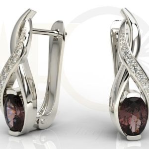 Komplet - Pierścionek, kolczyki i wisiorek z białego złota z granatem i brylantami AP-69B-ZEST