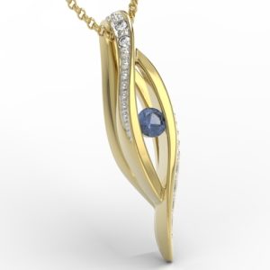 Wisiorek z żółtego złota z szafirem i diamentami LPW-60Z-R