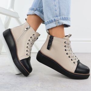 Skórzane botki damskie ocieplane beżowe T.Sokolski Z24-218