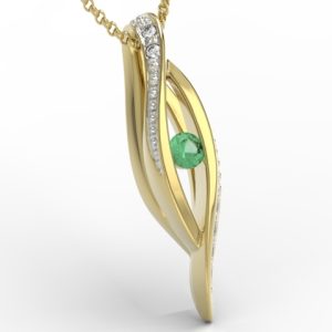 Wisiorek z żółtego złota ze szmaragdami i diamentami LPW-60Z-R