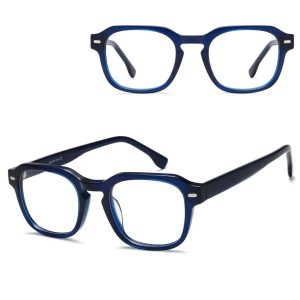 Okulary acetatowe oprawki korekcyjne zerówki kwadratowe AC380C granatowe
