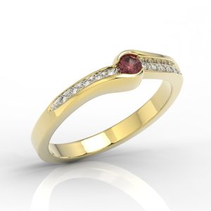 Pierścionek z żółtego złota z granatem i brylantami 0,05 ct wzór BP-3413Z-R