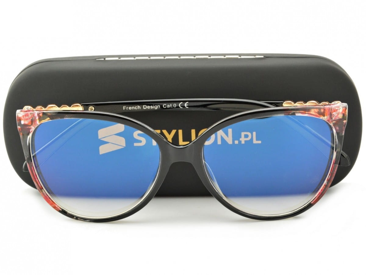 Okulary Kocie Oczy Korekcyjne z Antyrefleksem Zerówki POL-BLF-720AK
