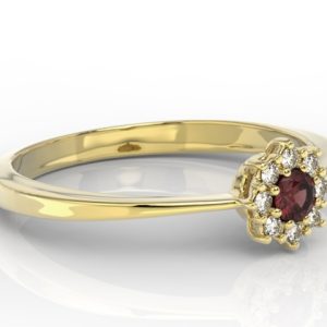 Pierścionek z żółtego złota z granatem i diamentami JP-49Z