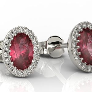 Kolczyki z białego złota z rubinami i diamentami APK-49B