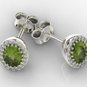 Kolczyki z białego złota z oliwinami i diamentami APK-49B