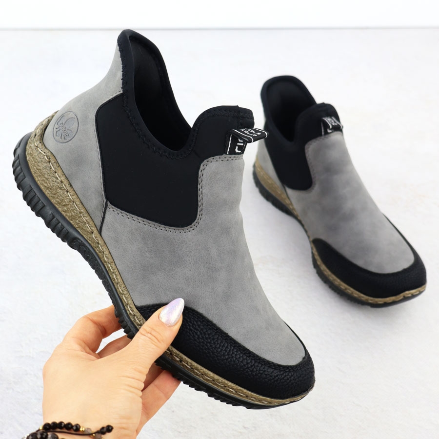 Botki damskie komfortowe wsuwane szare Rieker N3280-42